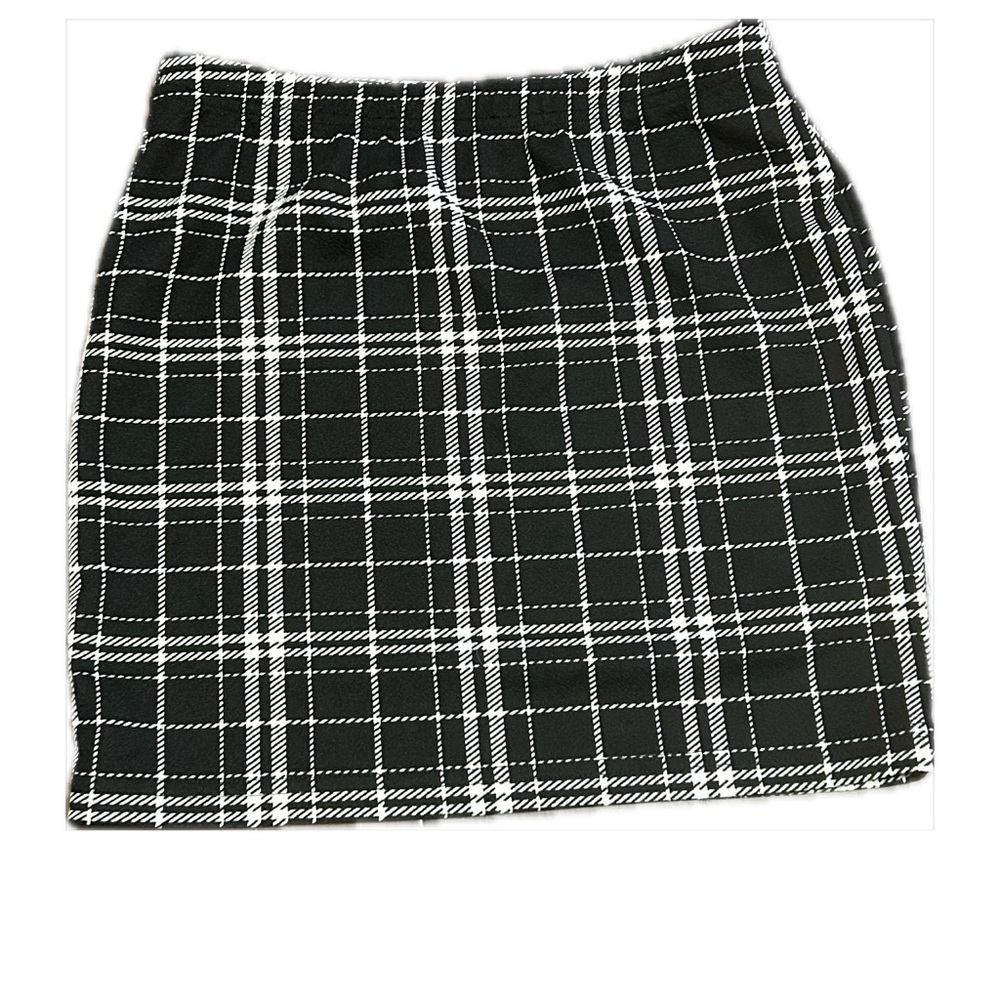 SHEIN Black White Plaid Mini Skirt XS Bodycon Stretch